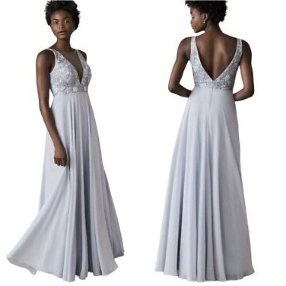 Blue Size 10 Jenny Yoo Floor Length Gown - Good Condition